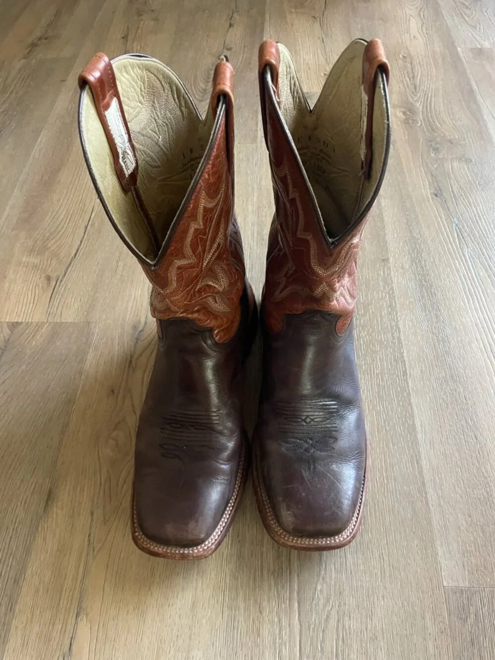 John B Stetson Men's 11B Leather Western Embroidered Calf Boots Brown!